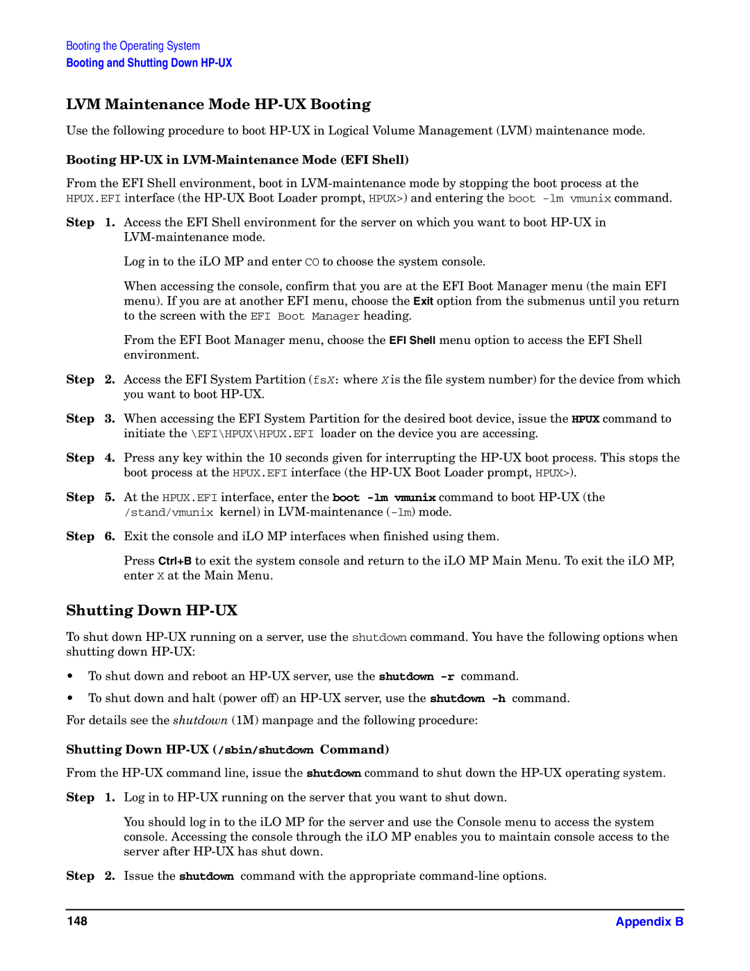 HP Integrity Server rx4640 manual LVM Maintenance Mode HP-UX Booting, Shutting Down HP-UX 