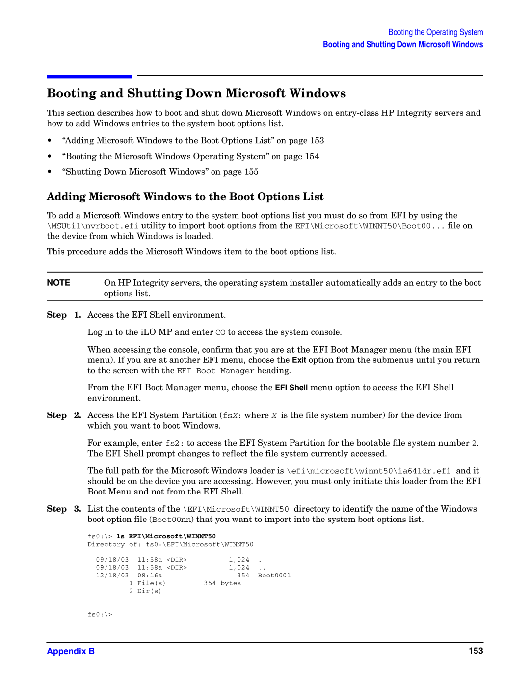 HP Integrity Server rx4640 Booting and Shutting Down Microsoft Windows, Adding Microsoft Windows to the Boot Options List 