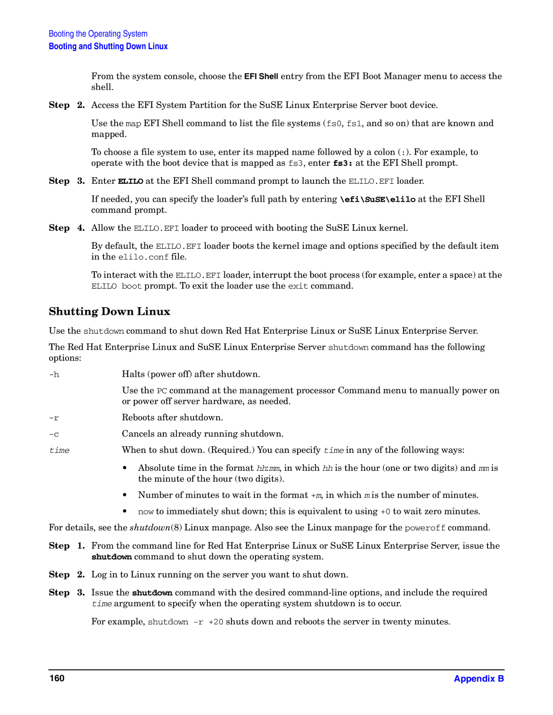 HP Integrity Server rx4640 manual Shutting Down Linux, Step 