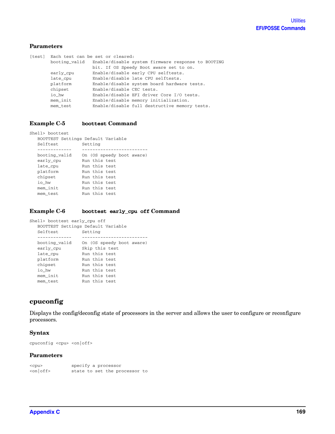 HP Integrity Server rx4640 manual Cpuconfig, Example C-5, Example C-6 