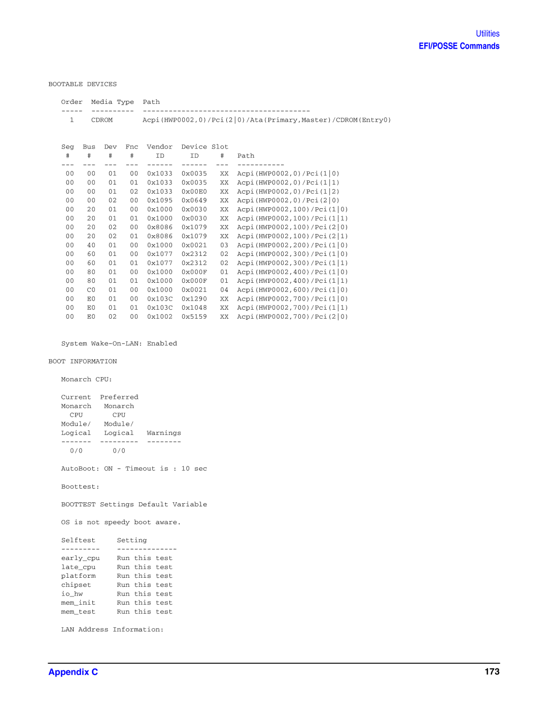 HP Integrity Server rx4640 manual Appendix C 173 