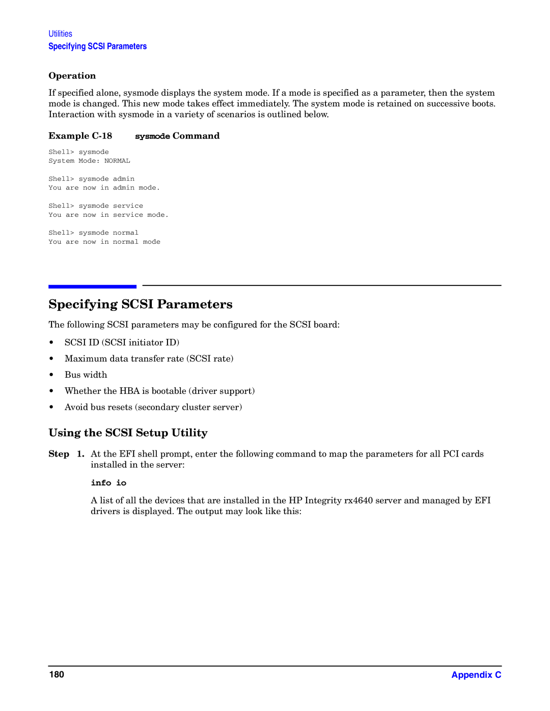 HP Integrity Server rx4640 manual Specifying Scsi Parameters, Using the Scsi Setup Utility, Example C-18 