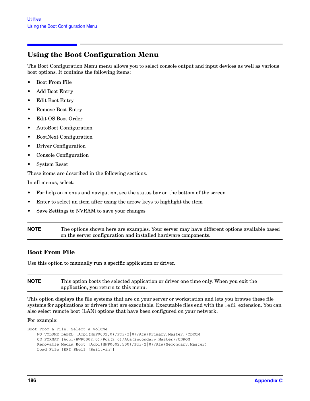 HP Integrity Server rx4640 manual Using the Boot Configuration Menu, Boot From File 