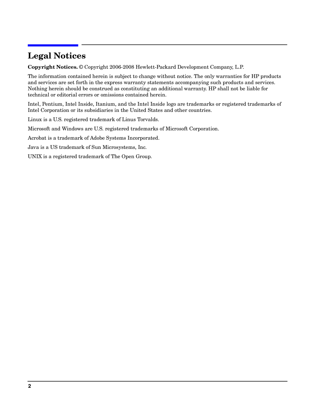 HP Integrity Server rx4640 manual Legal Notices 