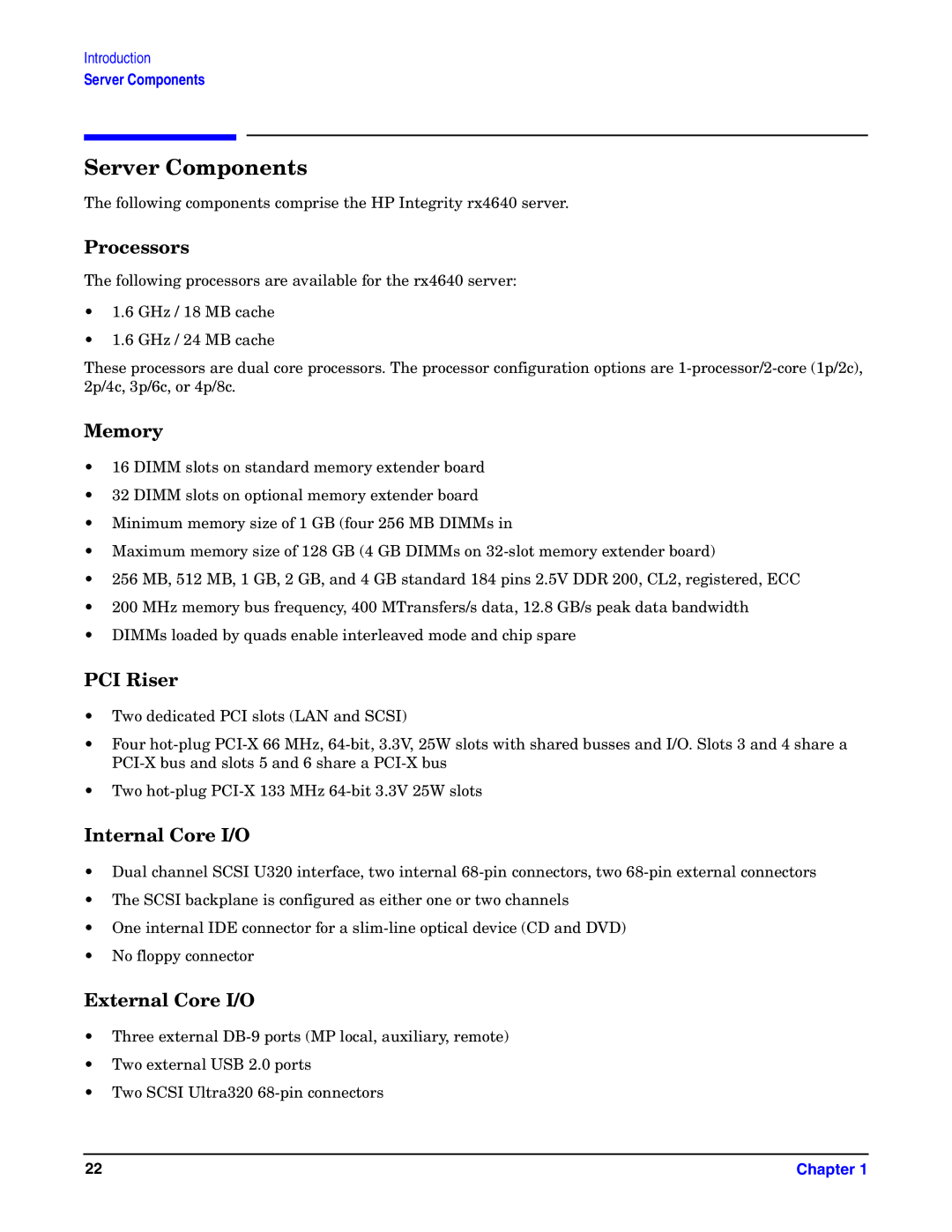 HP Integrity Server rx4640 manual Server Components 