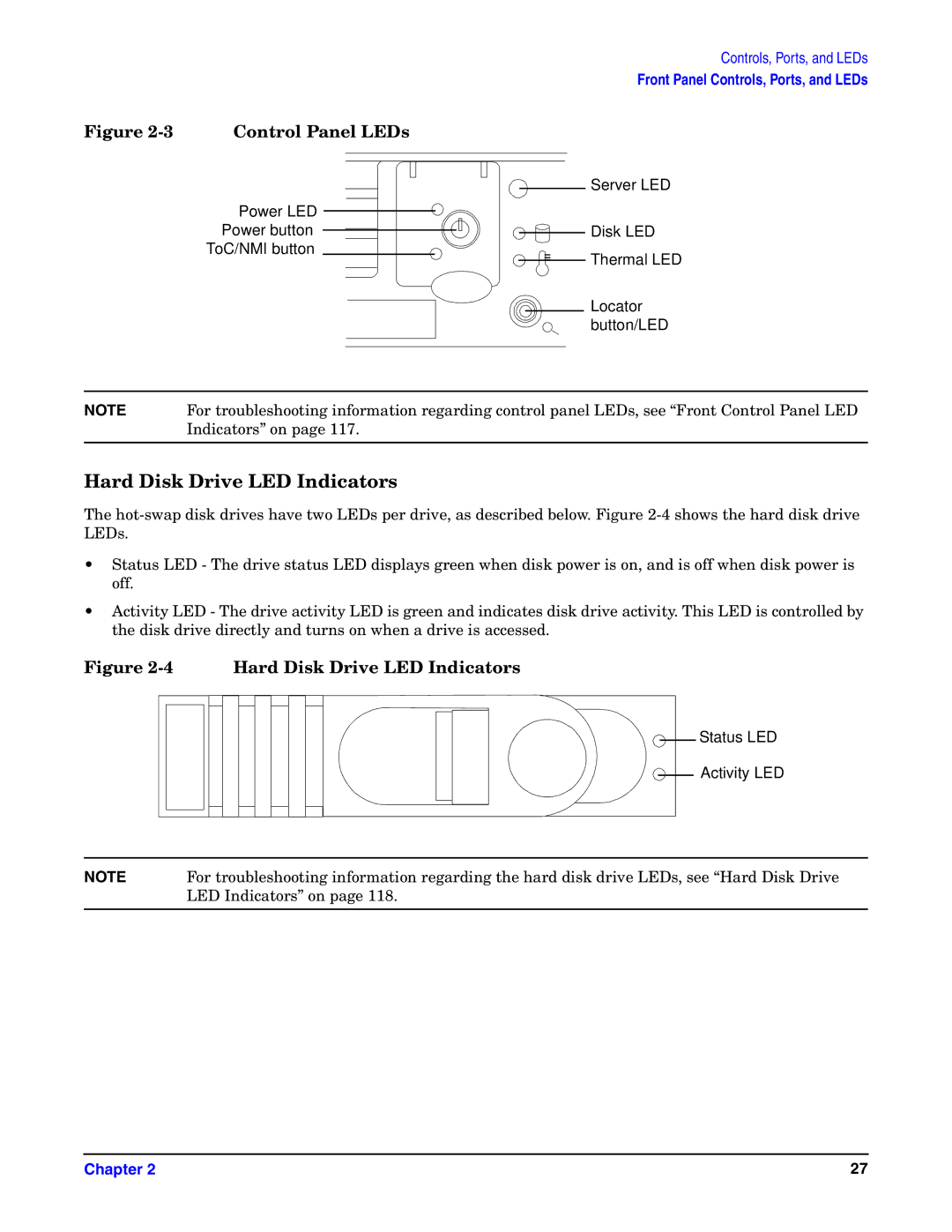 HP Integrity Server rx4640 manual Hard Disk Drive LED Indicators, Control Panel LEDs 