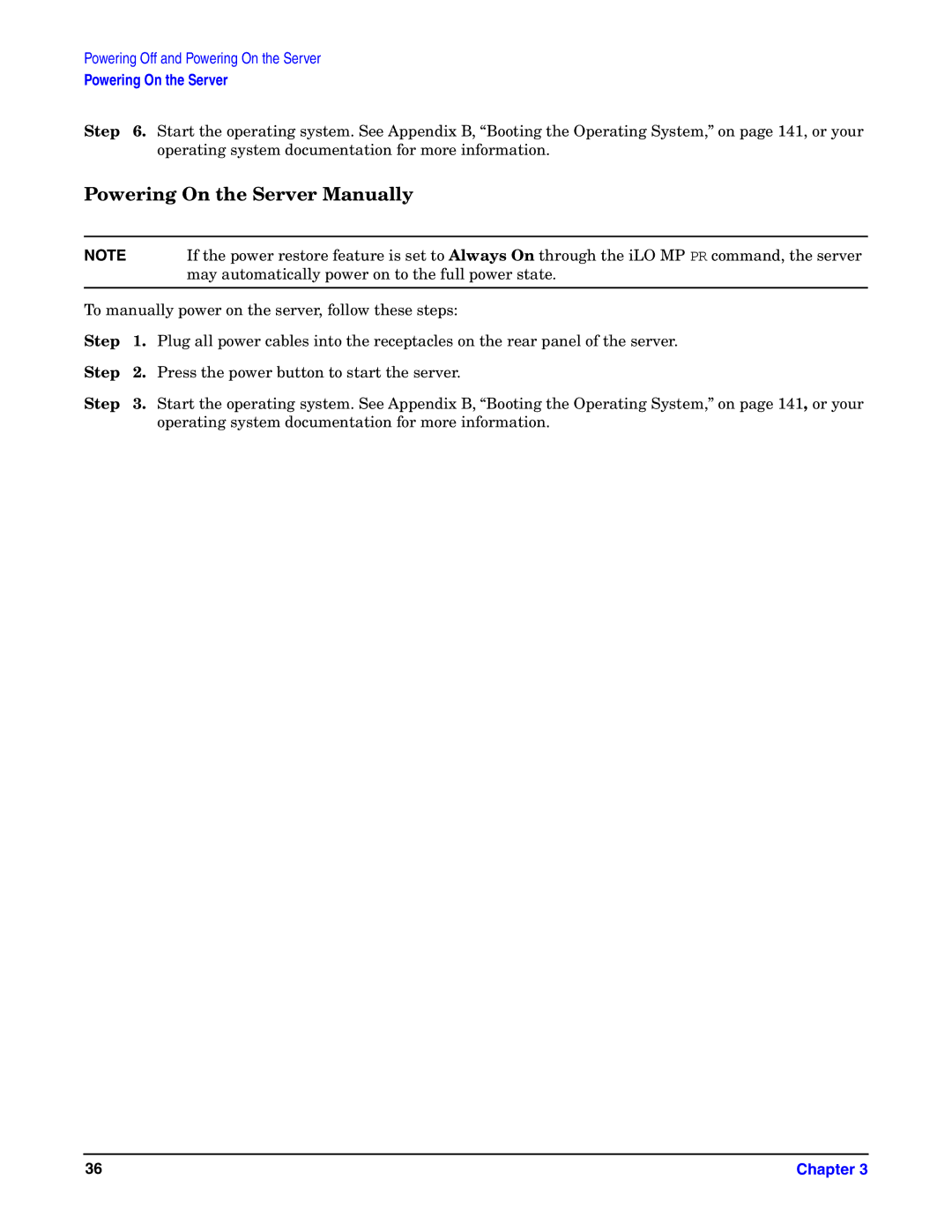 HP Integrity Server rx4640 manual Powering On the Server Manually 