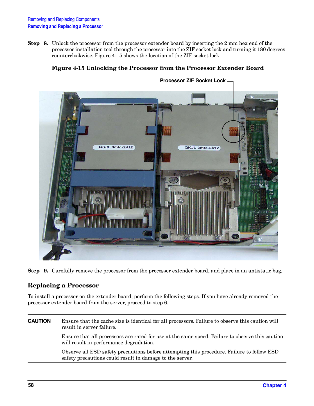 HP Integrity Server rx4640 manual Replacing a Processor 