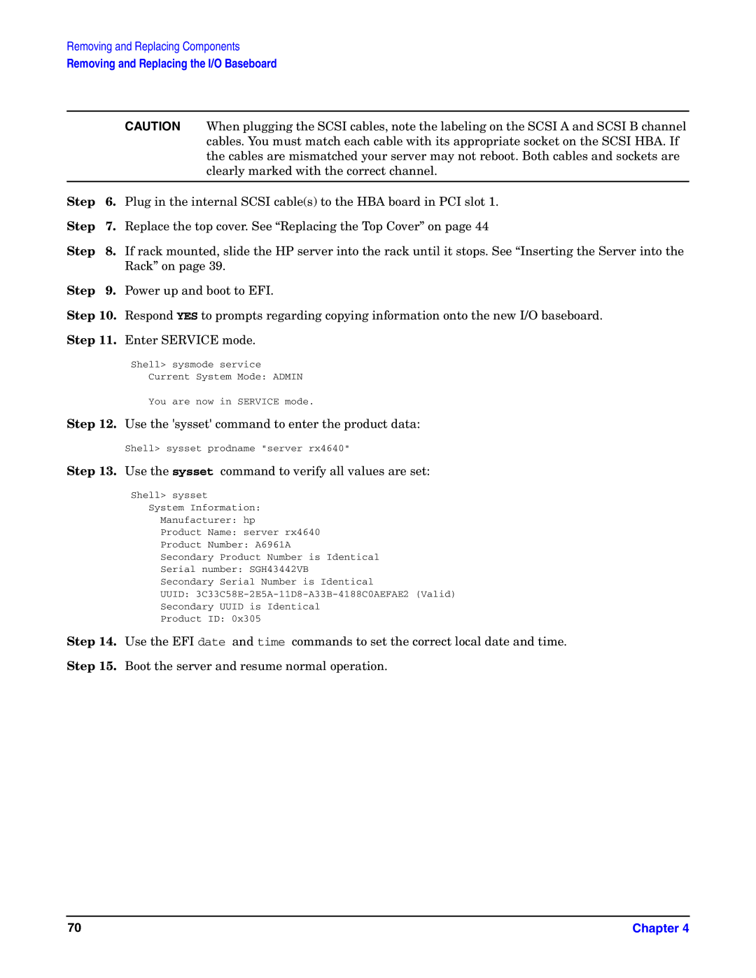 HP Integrity Server rx4640 manual Use the sysset command to enter the product data 