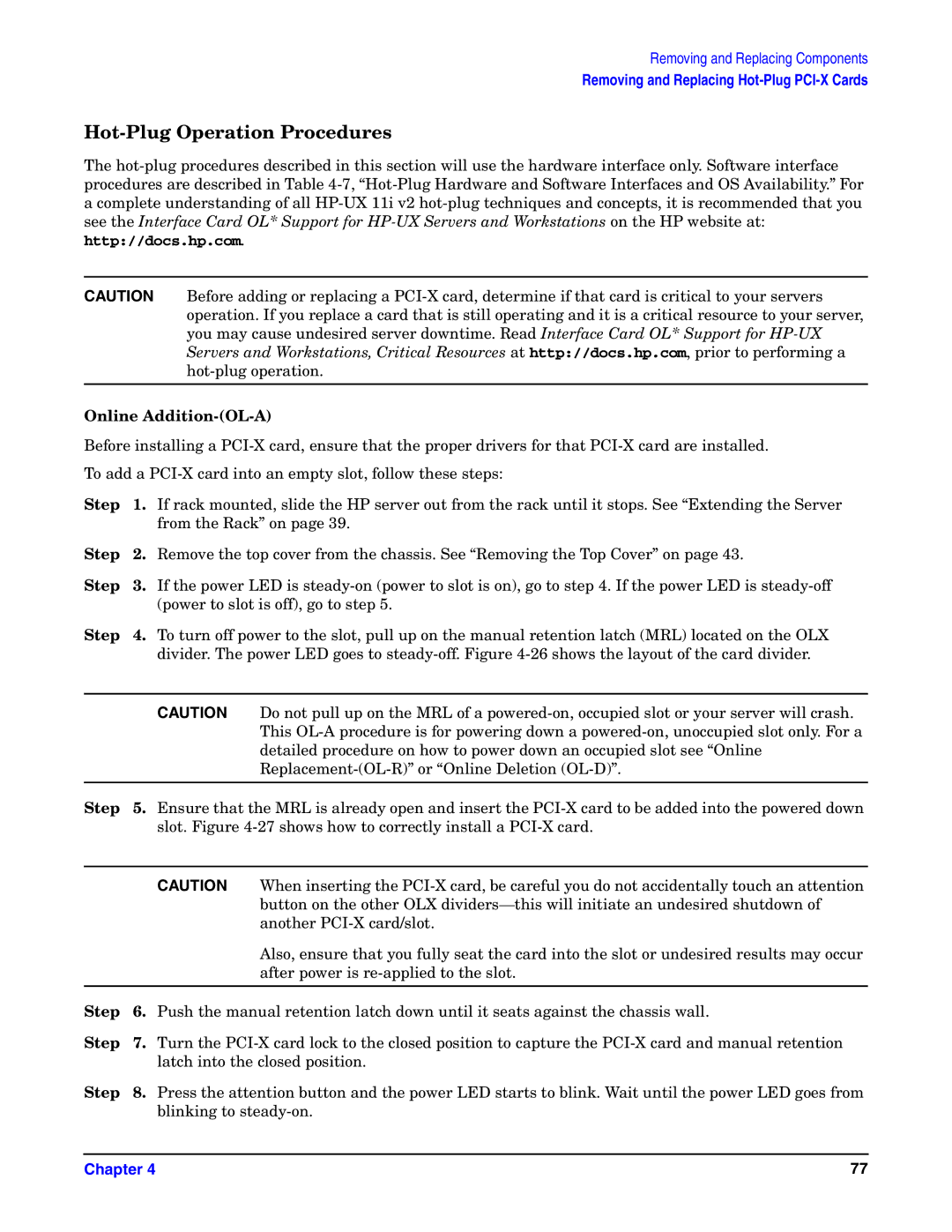 HP Integrity Server rx4640 manual Hot-Plug Operation Procedures, Online Addition-OL-A 