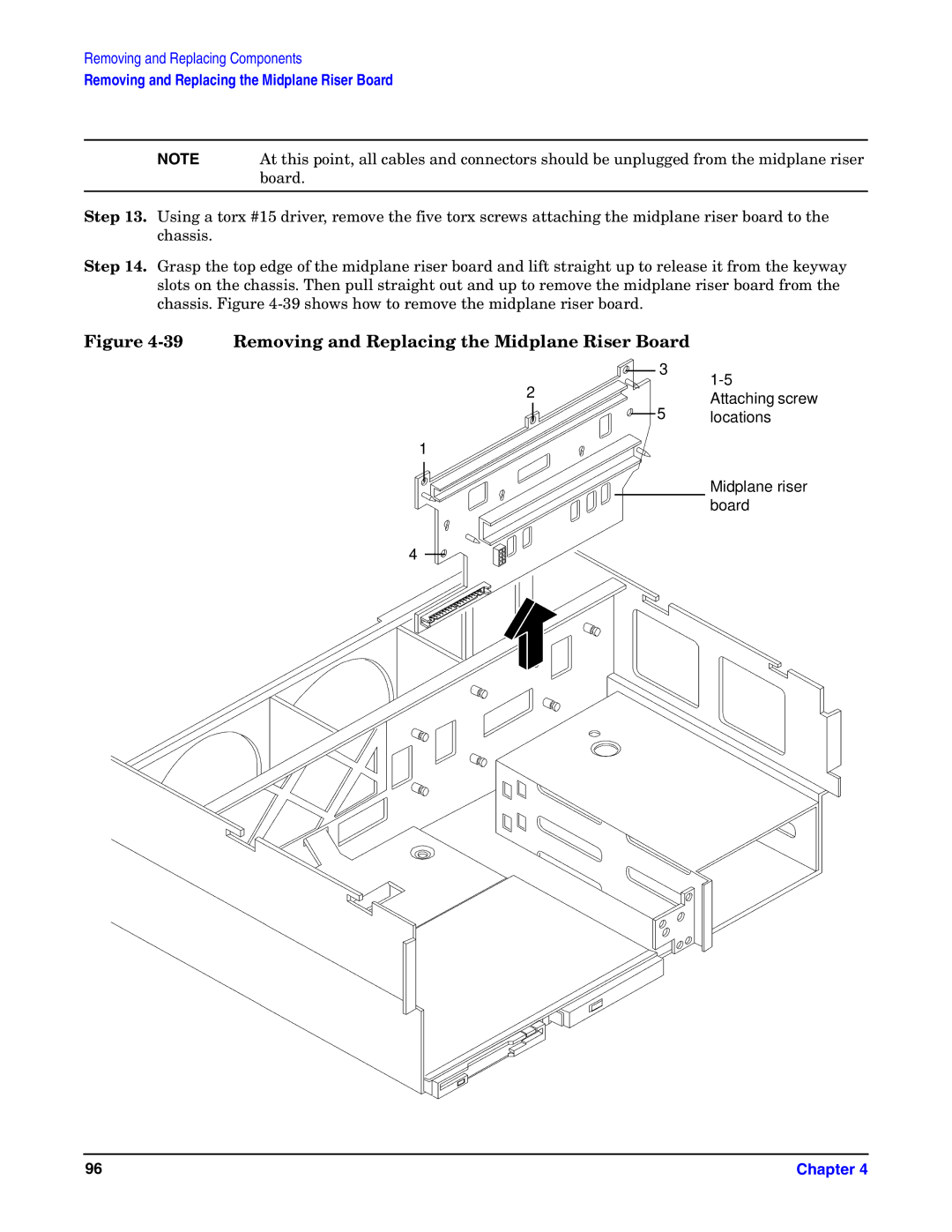 HP Integrity Server rx4640 manual Removing and Replacing the Midplane Riser Board 