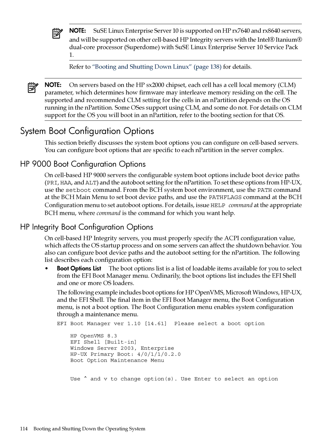 HP Integrity Superdome and 9000 Superdome sx2000 System Boot Configuration Options, HP 9000 Boot Configuration Options 