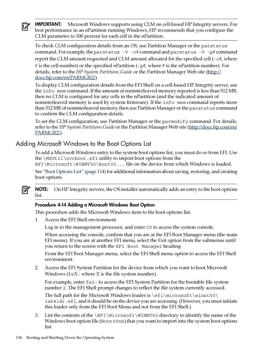 HP Integrity Superdome and 9000 Superdome sx2000 manual Adding Microsoft Windows to the Boot Options List 