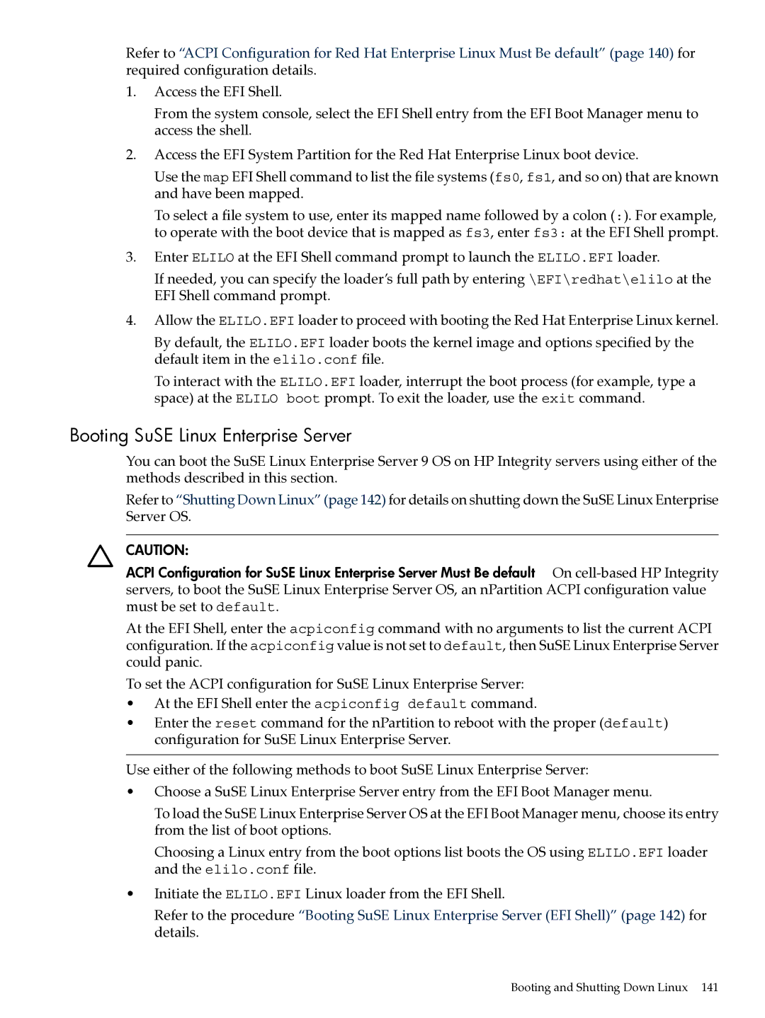 HP Integrity Superdome and 9000 Superdome sx2000 manual Booting SuSE Linux Enterprise Server 