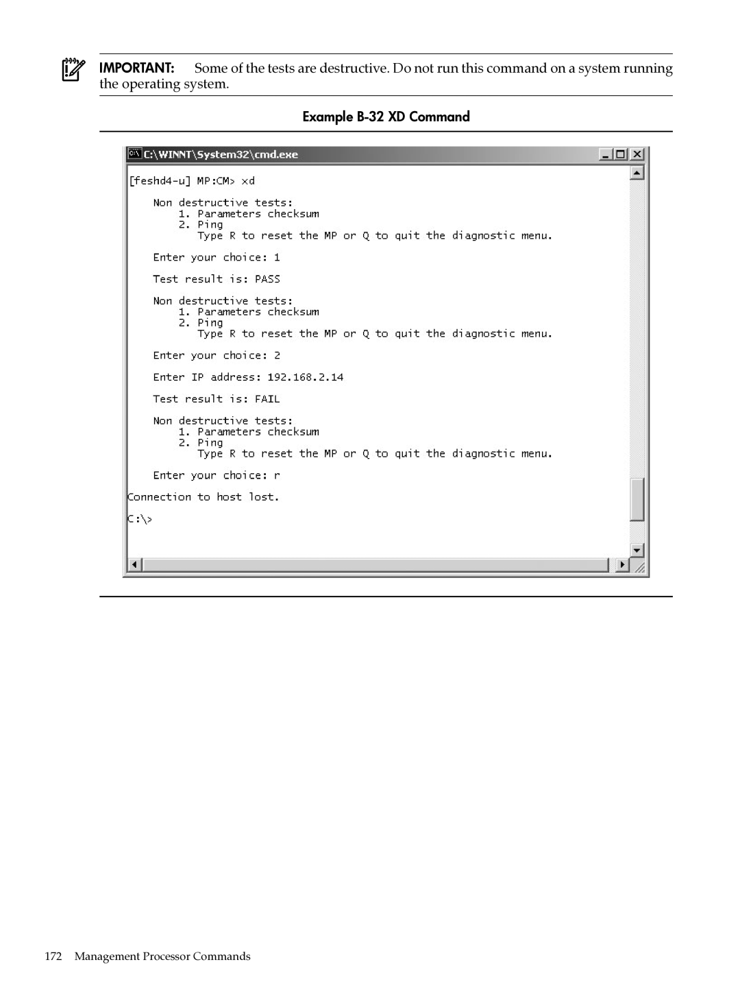 HP Integrity Superdome and 9000 Superdome sx2000 manual Example B-32 XD Command 