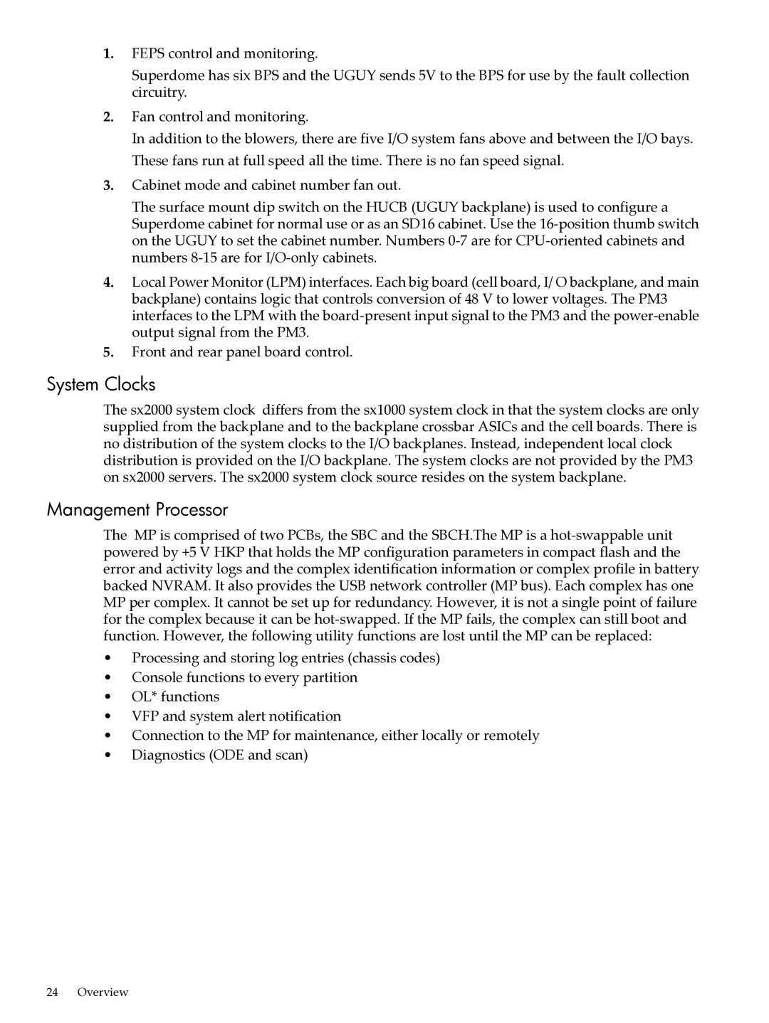 HP Integrity Superdome and 9000 Superdome sx2000 manual System Clocks, Management Processor 