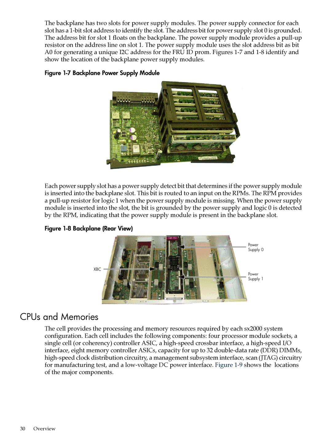 HP Integrity Superdome and 9000 Superdome sx2000 manual CPUs and Memories, Backplane Power Supply Module 