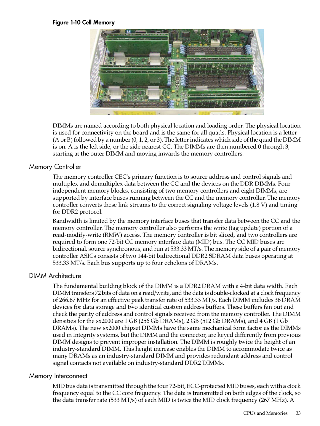 HP Integrity Superdome and 9000 Superdome sx2000 manual Memory Controller, Dimm Architecture, Memory Interconnect 