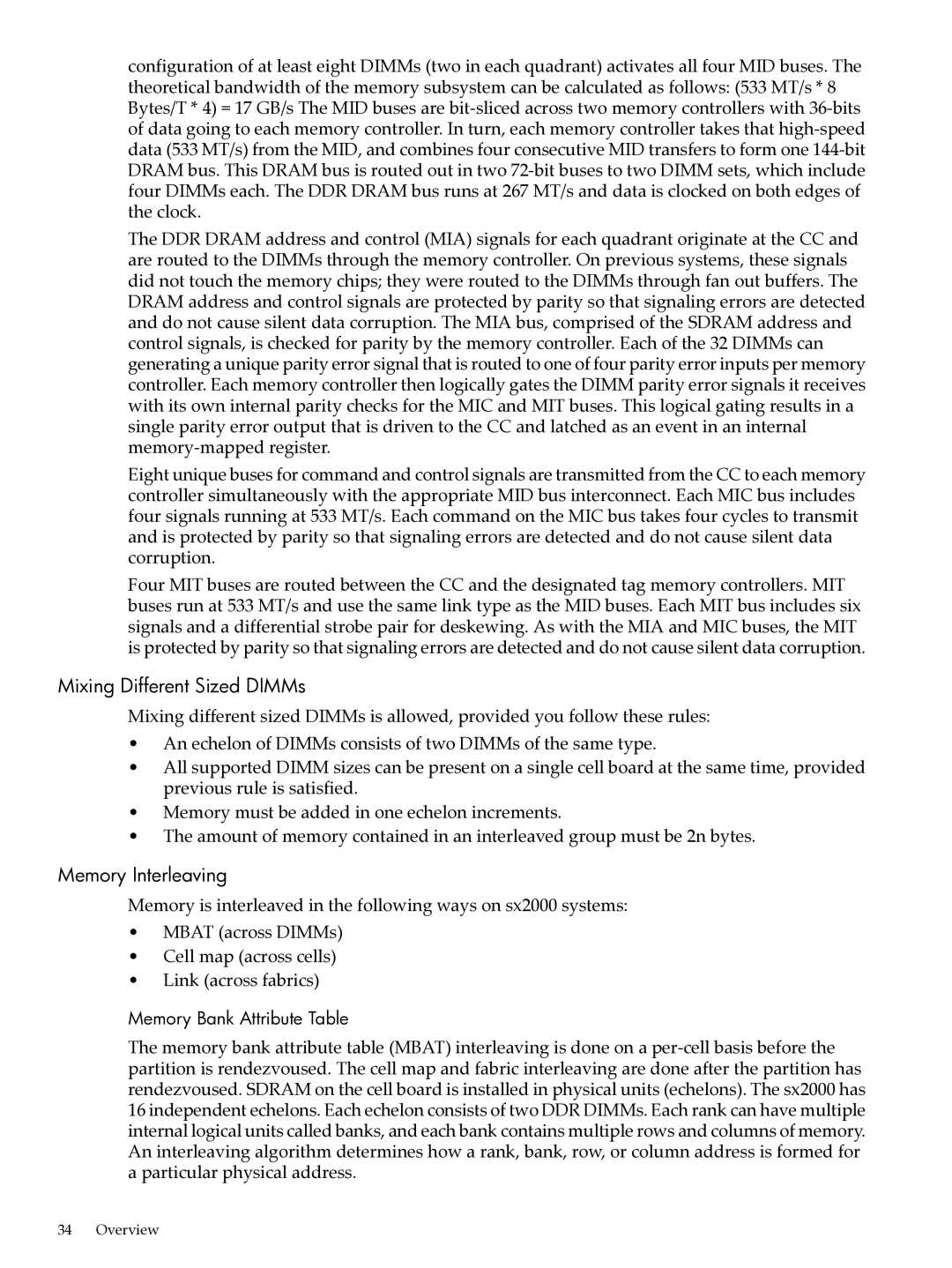 HP Integrity Superdome and 9000 Superdome sx2000 manual Mixing Different Sized DIMMs, Memory Interleaving 