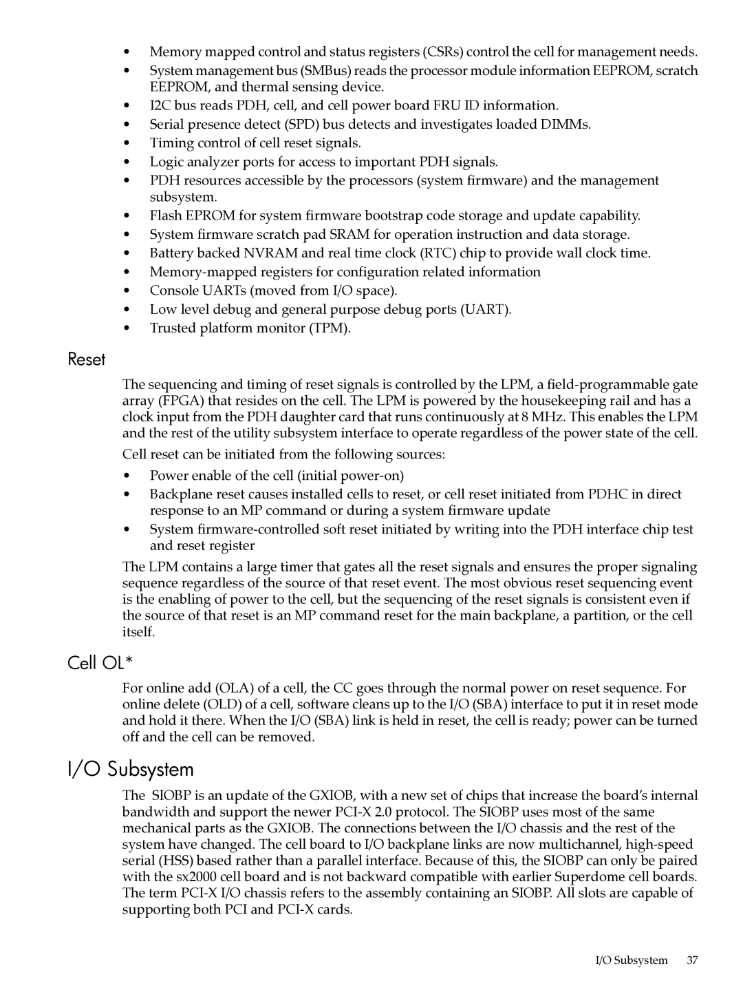 HP Integrity Superdome and 9000 Superdome sx2000 manual Subsystem, Reset, Cell OL 