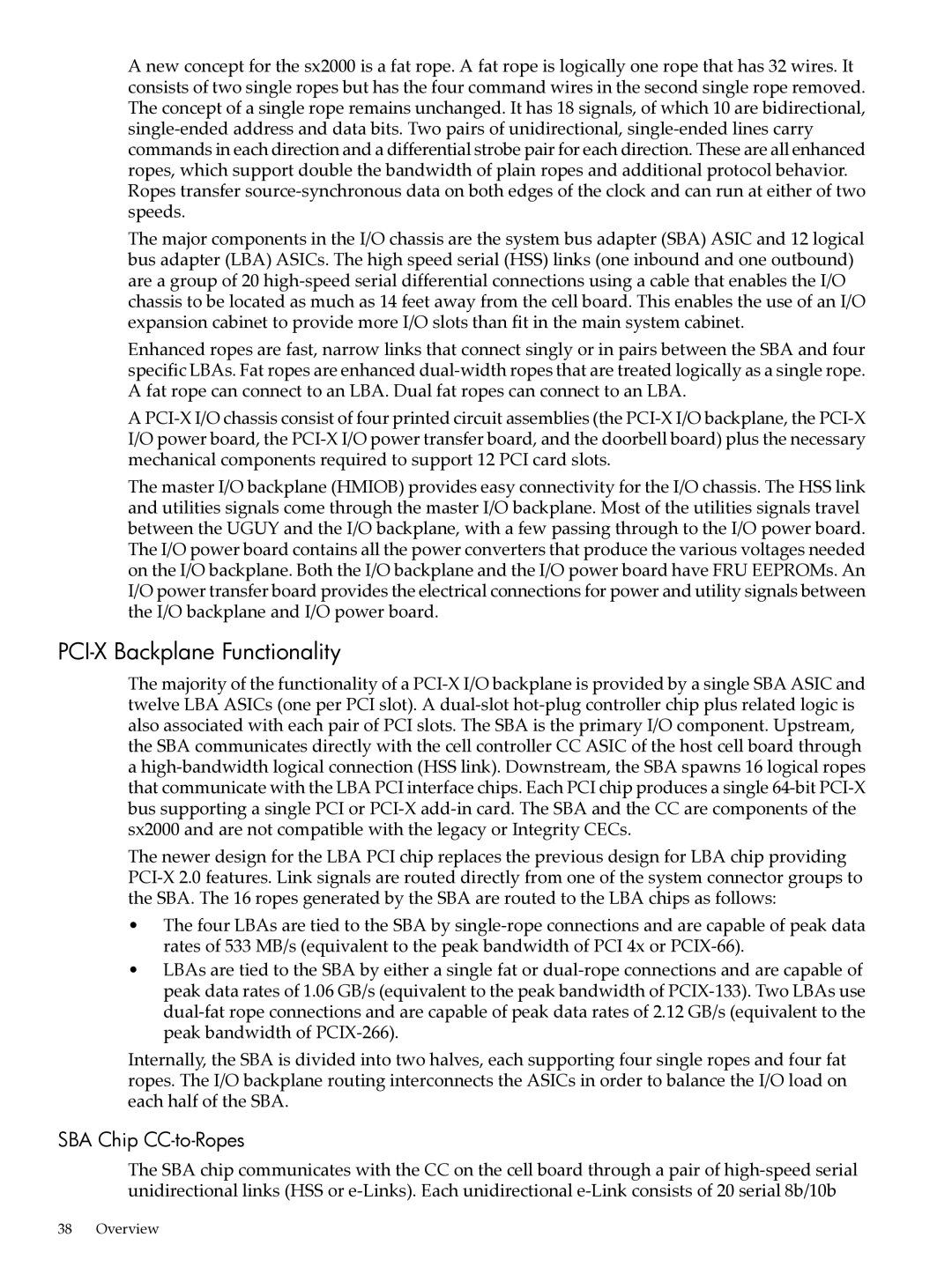 HP Integrity Superdome and 9000 Superdome sx2000 manual PCI-X Backplane Functionality, SBA Chip CC-to-Ropes 