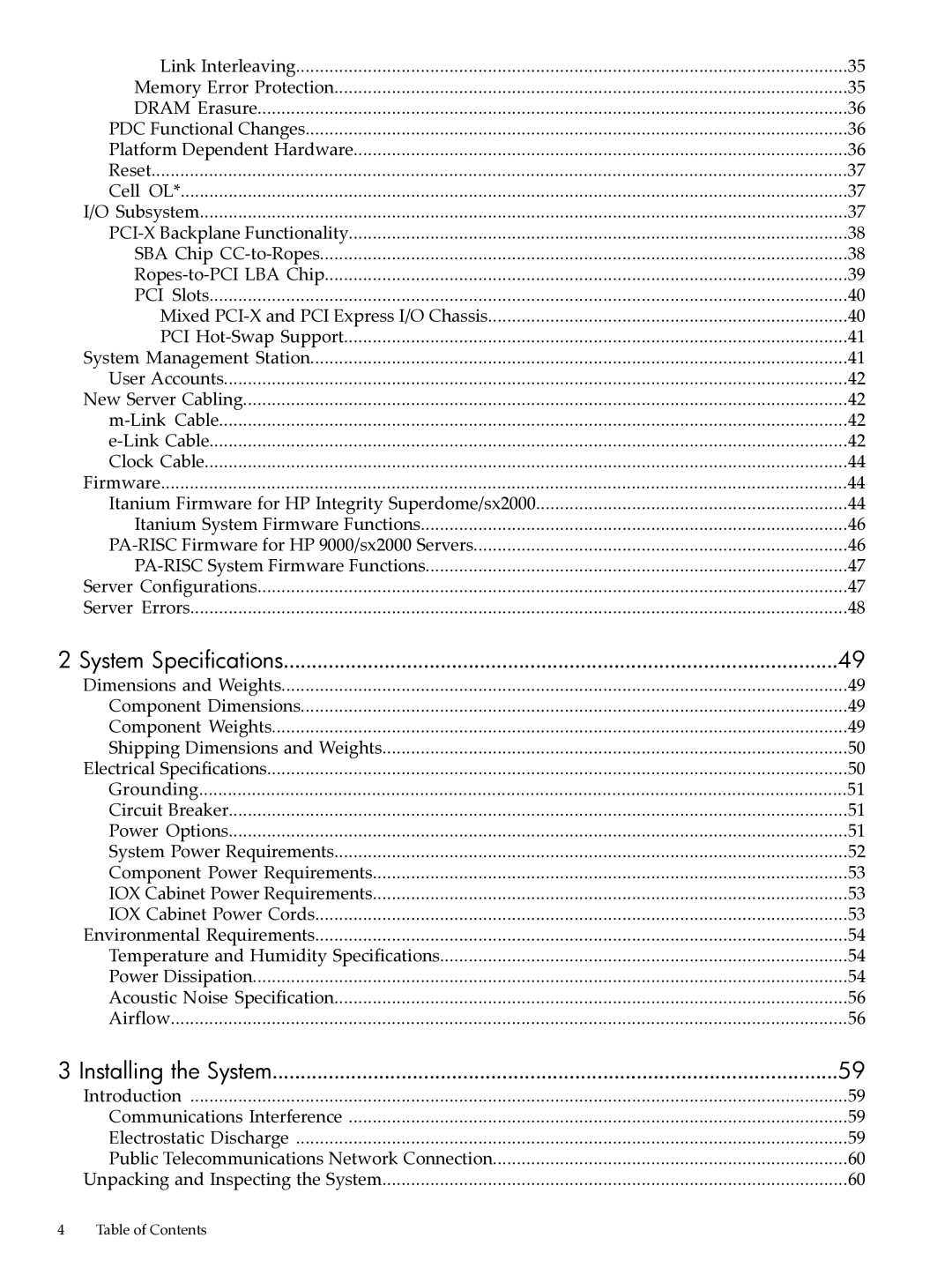 HP Integrity Superdome and 9000 Superdome sx2000 manual System Specifications 