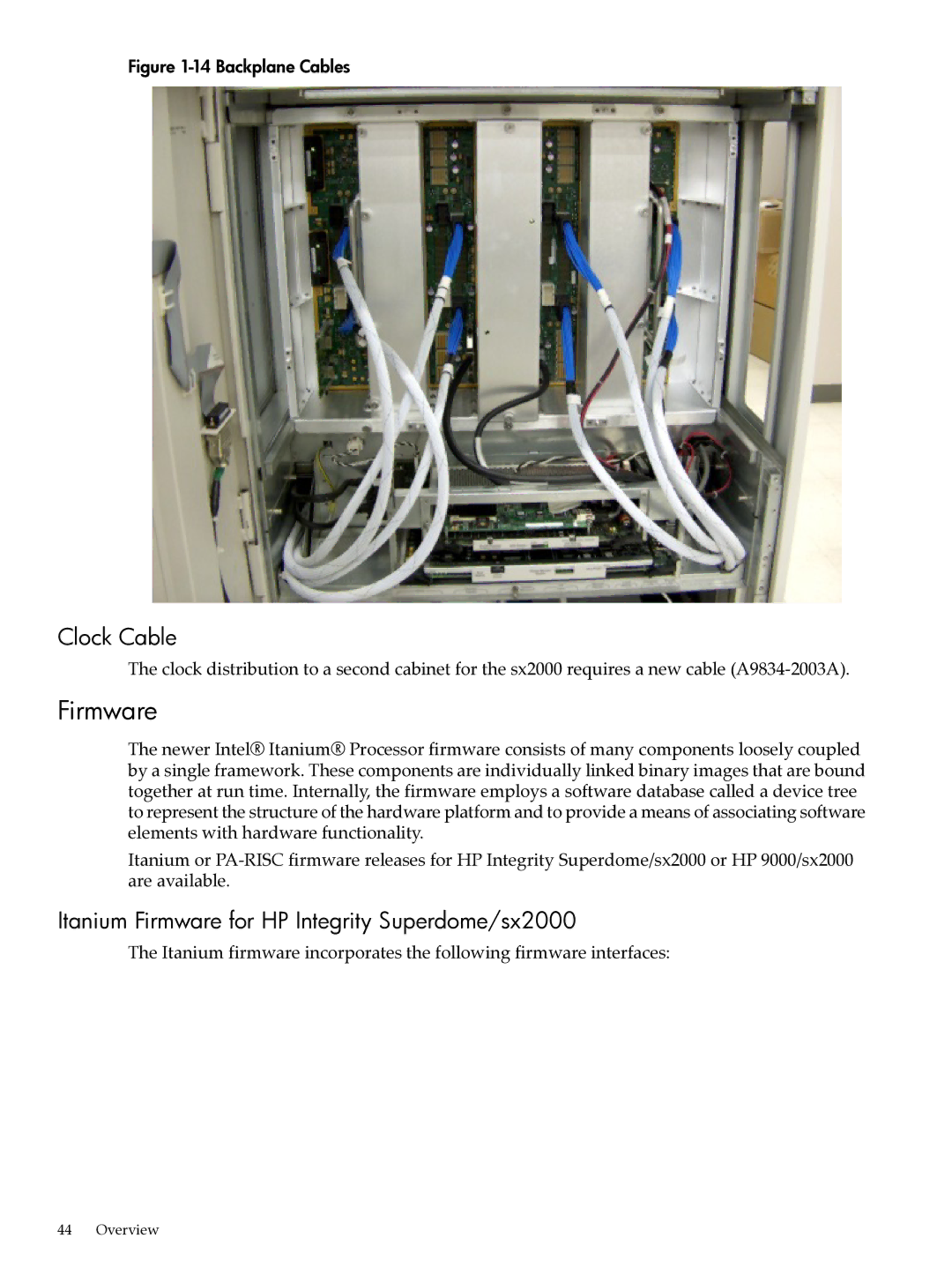 HP Integrity Superdome and 9000 Superdome sx2000 manual Clock Cable, Itanium Firmware for HP Integrity Superdome/sx2000 