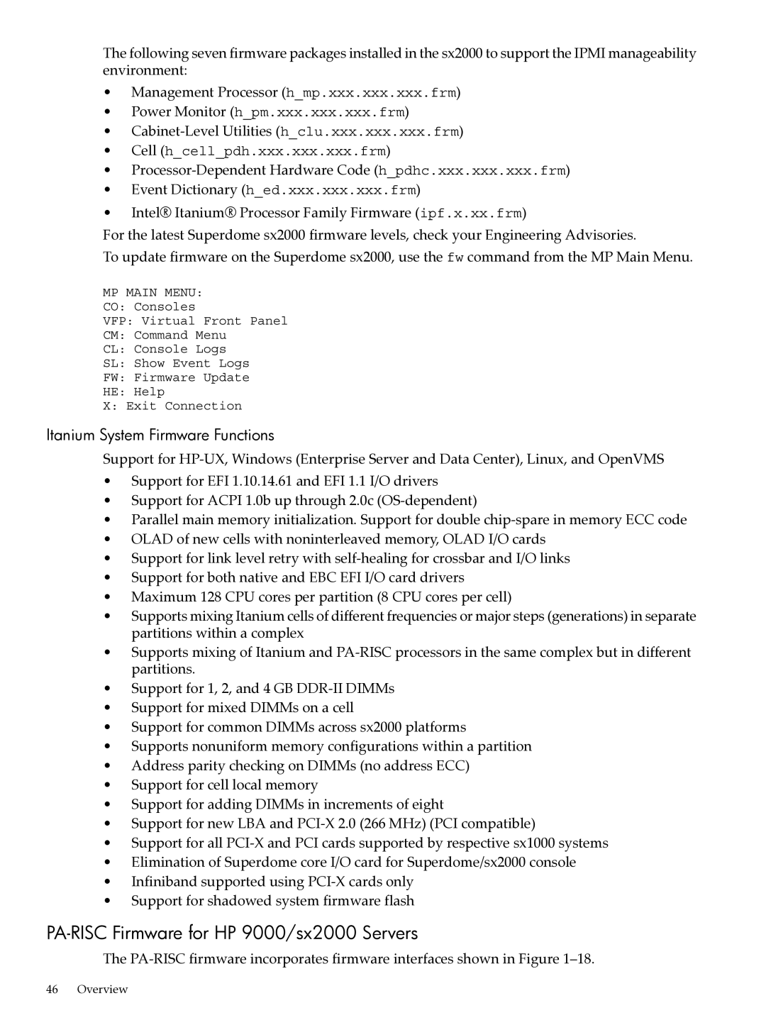 HP Integrity Superdome and 9000 Superdome sx2000 manual PA-RISC Firmware for HP 9000/sx2000 Servers 