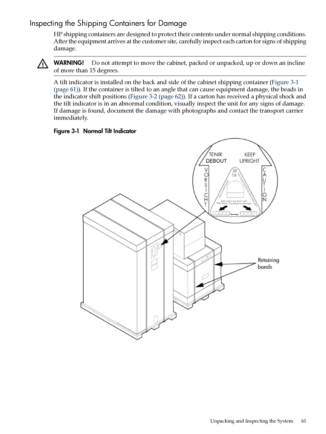 HP Integrity Superdome and 9000 Superdome sx2000 Inspecting the Shipping Containers for Damage, Normal Tilt Indicator 