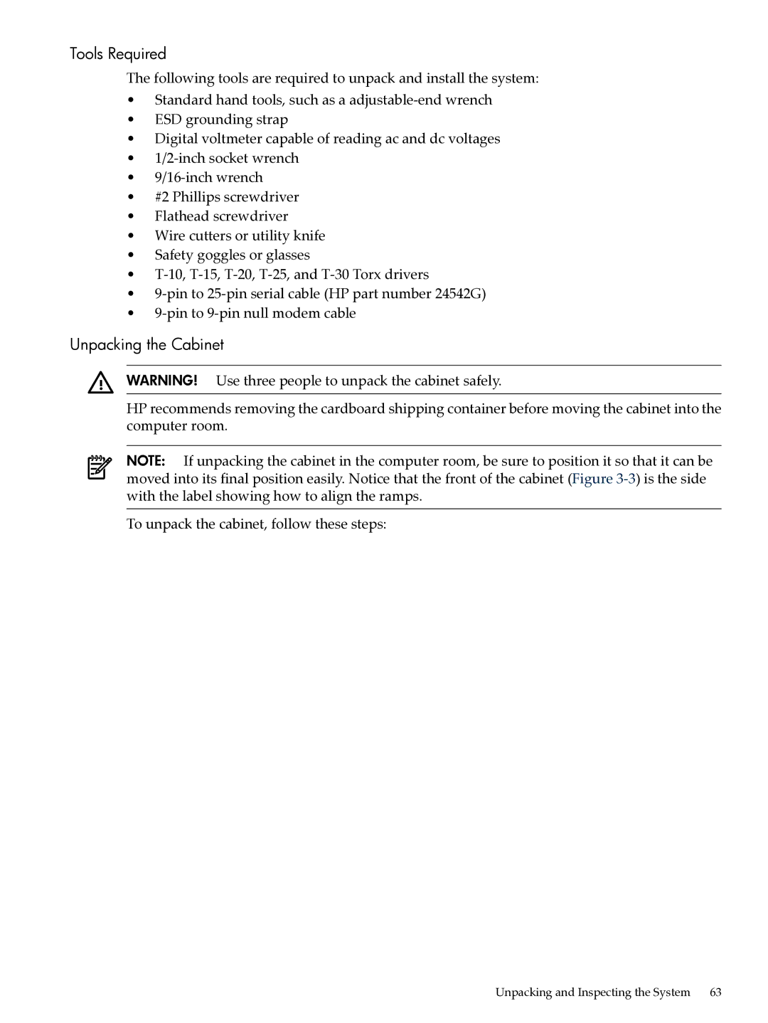 HP Integrity Superdome and 9000 Superdome sx2000 manual Tools Required, Unpacking the Cabinet 