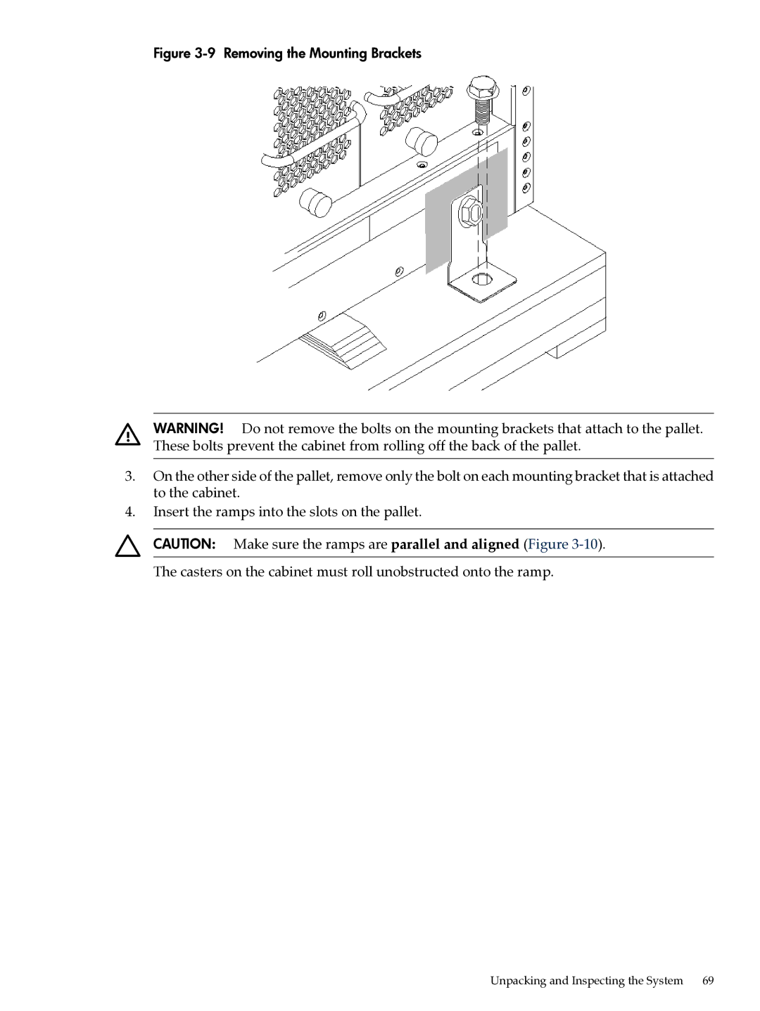 HP Integrity Superdome and 9000 Superdome sx2000 manual Removing the Mounting Brackets 