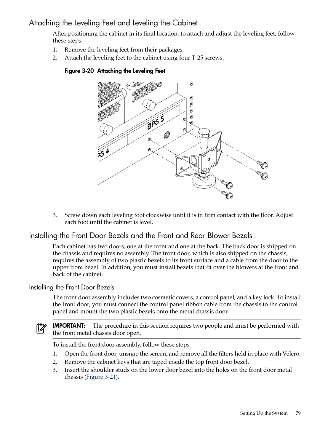 HP Integrity Superdome and 9000 Superdome sx2000 manual Attaching the Leveling Feet and Leveling the Cabinet 