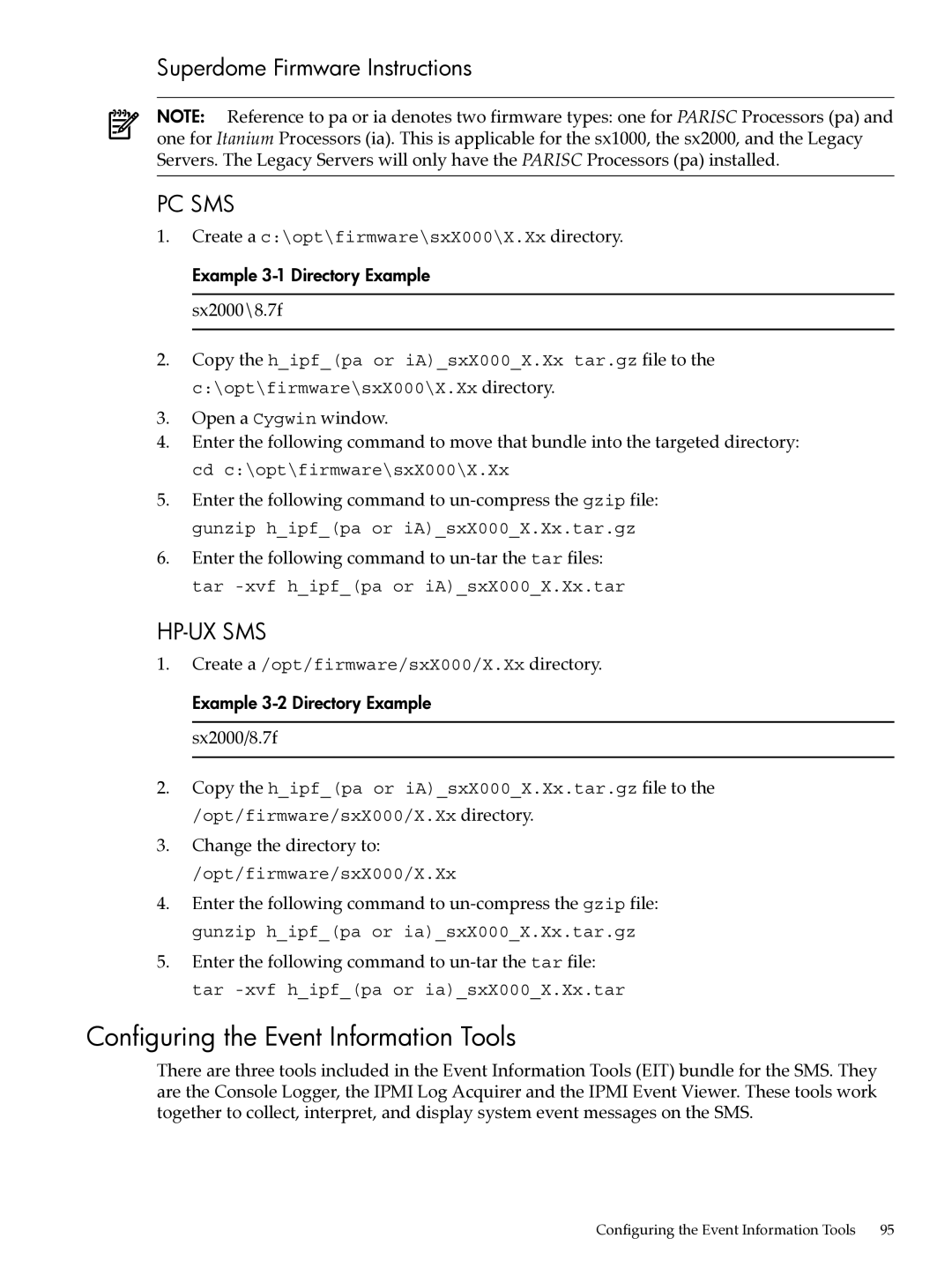 HP Integrity Superdome and 9000 Superdome sx2000 Configuring the Event Information Tools, Superdome Firmware Instructions 