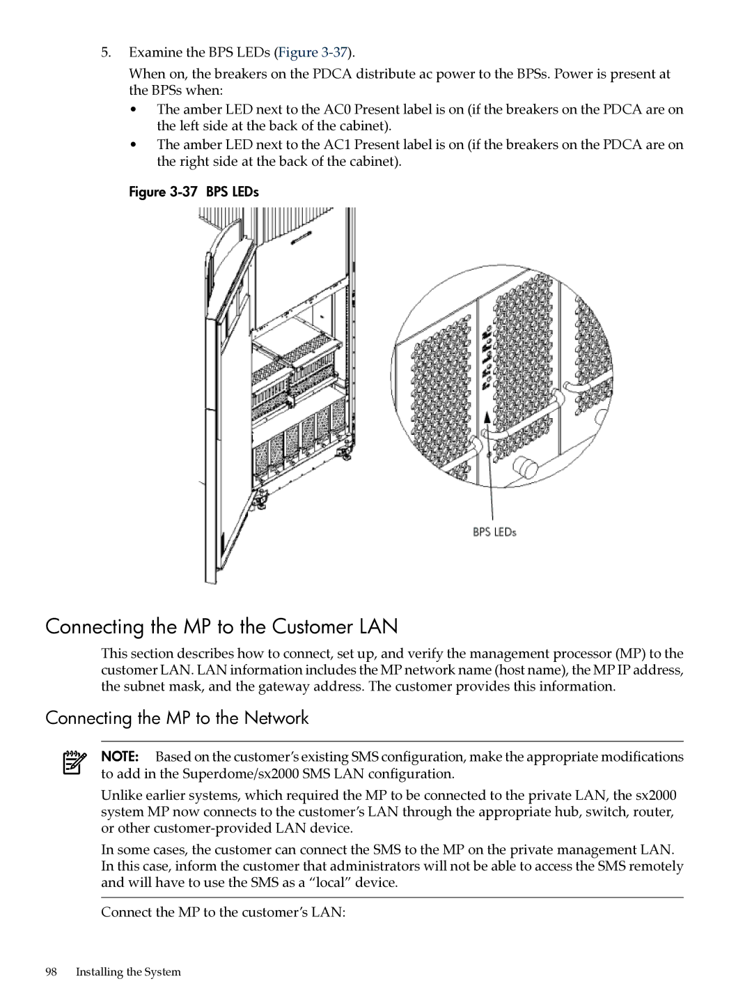 HP Integrity Superdome and 9000 Superdome sx2000 Connecting the MP to the Customer LAN, Connecting the MP to the Network 