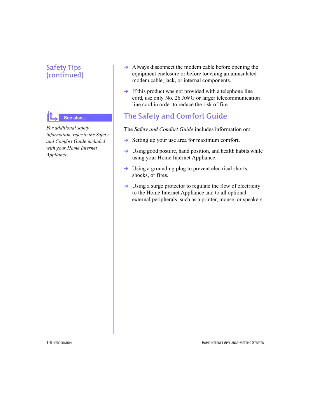 HP Internet Appliances manual Safety and Comfort Guide, Safety Tips 