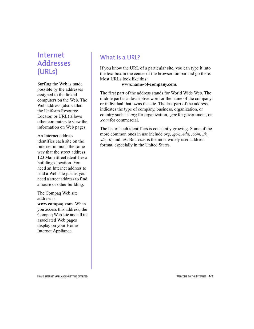 HP Internet Appliances manual Internet Addresses URLs, What Is a URL? 