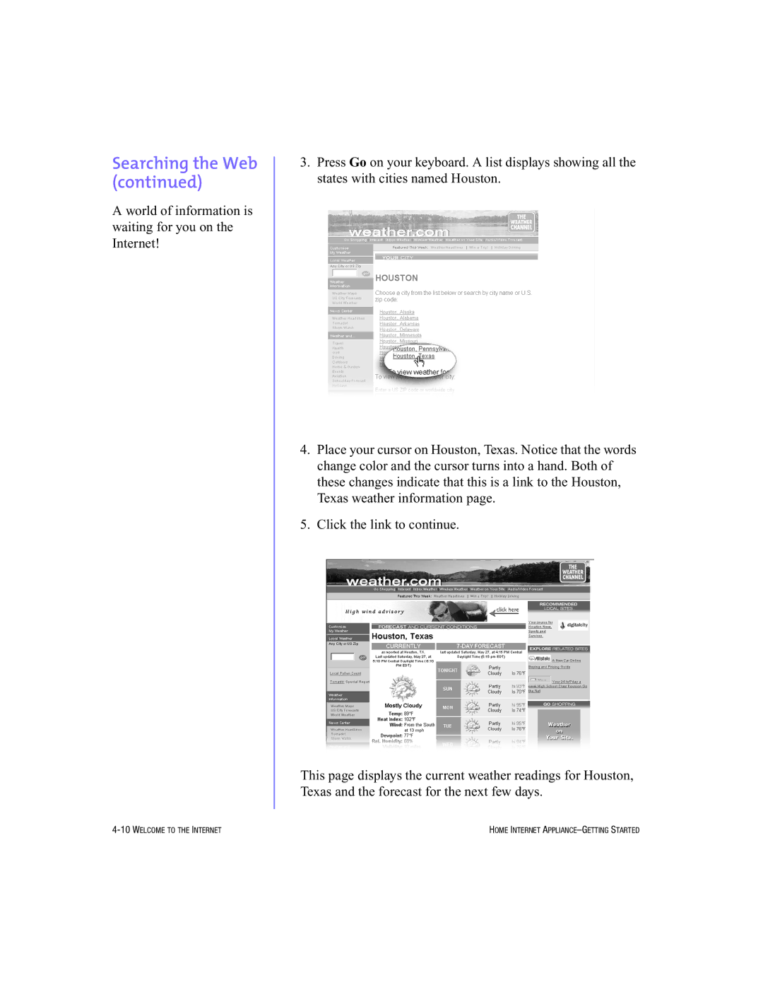 HP Internet Appliances manual Searching the Web 