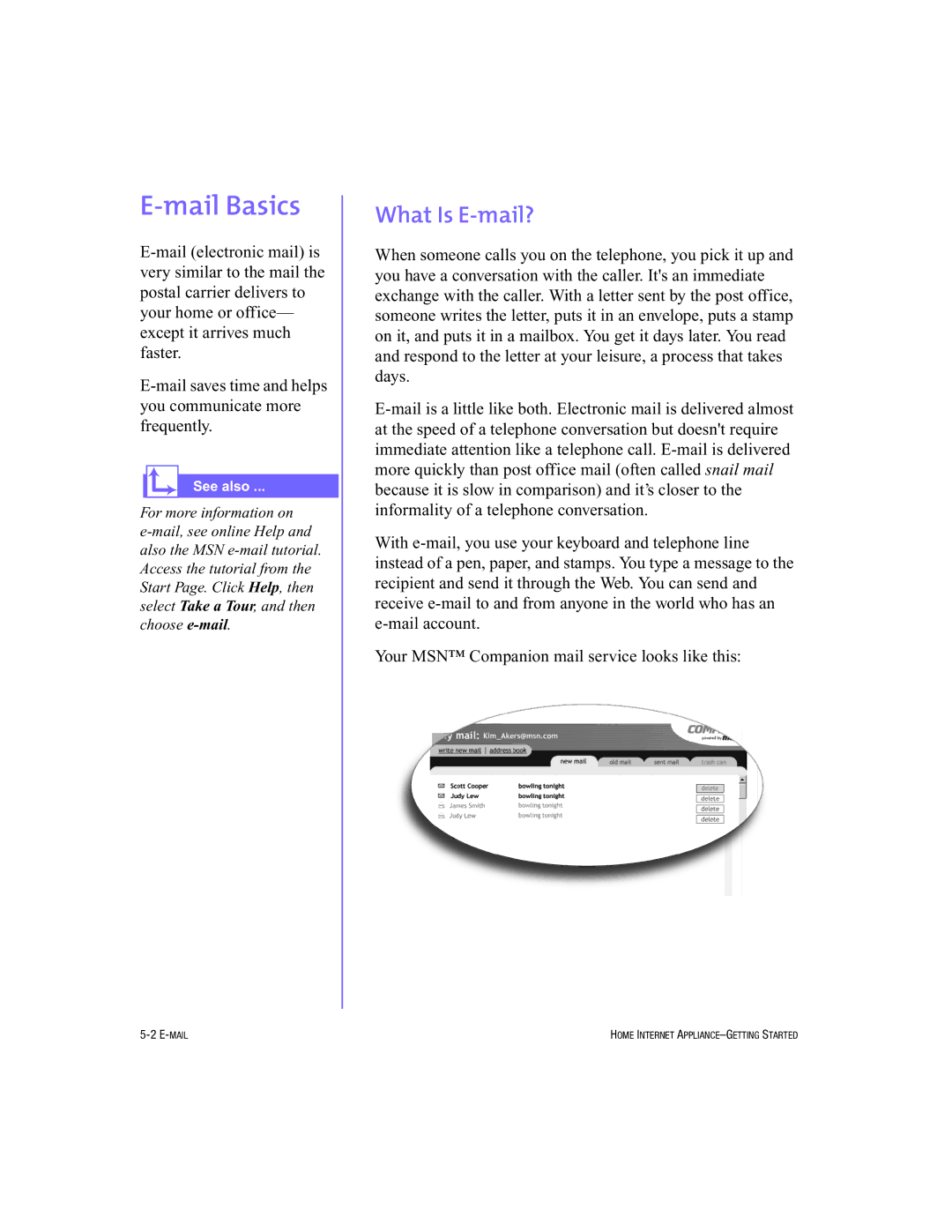 HP Internet Appliances manual Mail Basics, What Is E-mail? 