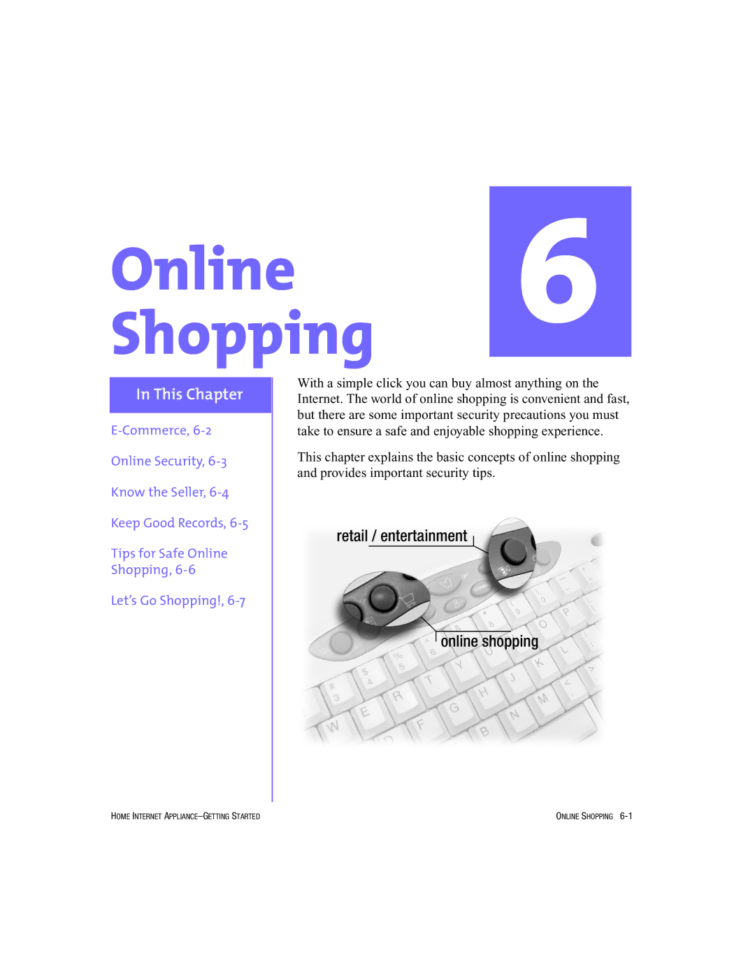 HP Internet Appliances manual Online 6 Shopping 