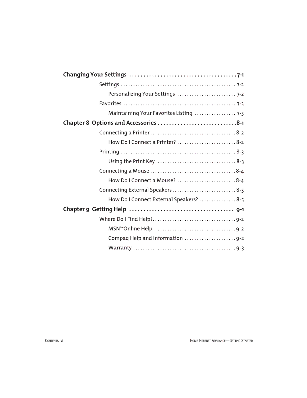 HP Internet Appliances manual Changing Your Settings 