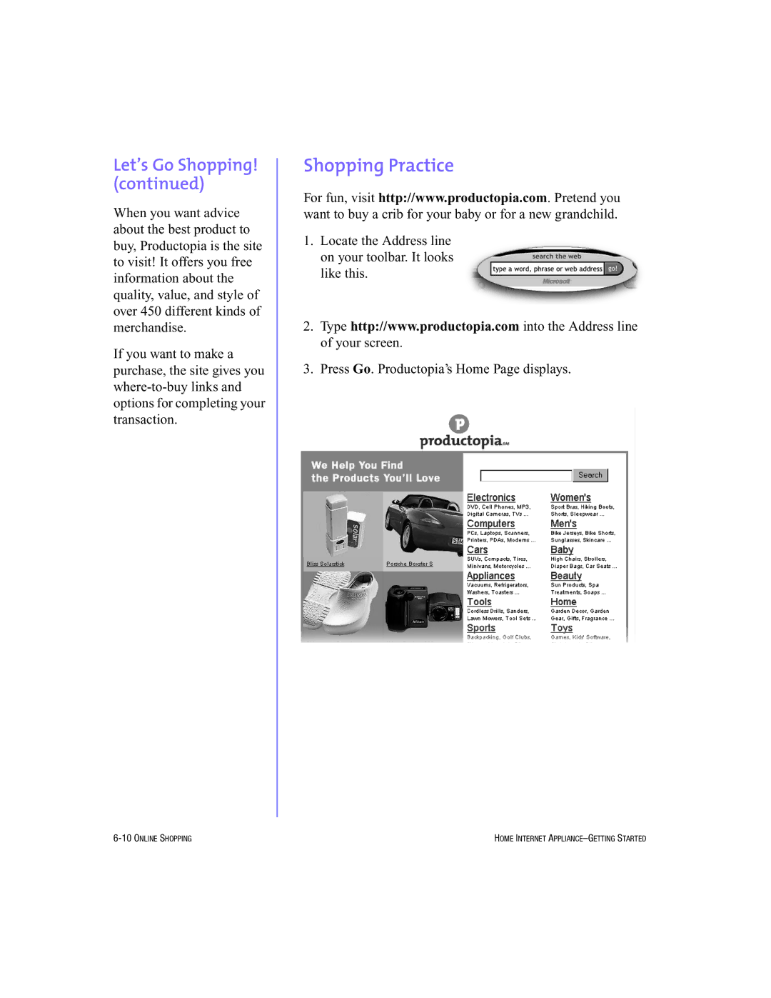 HP Internet Appliances manual Shopping Practice 