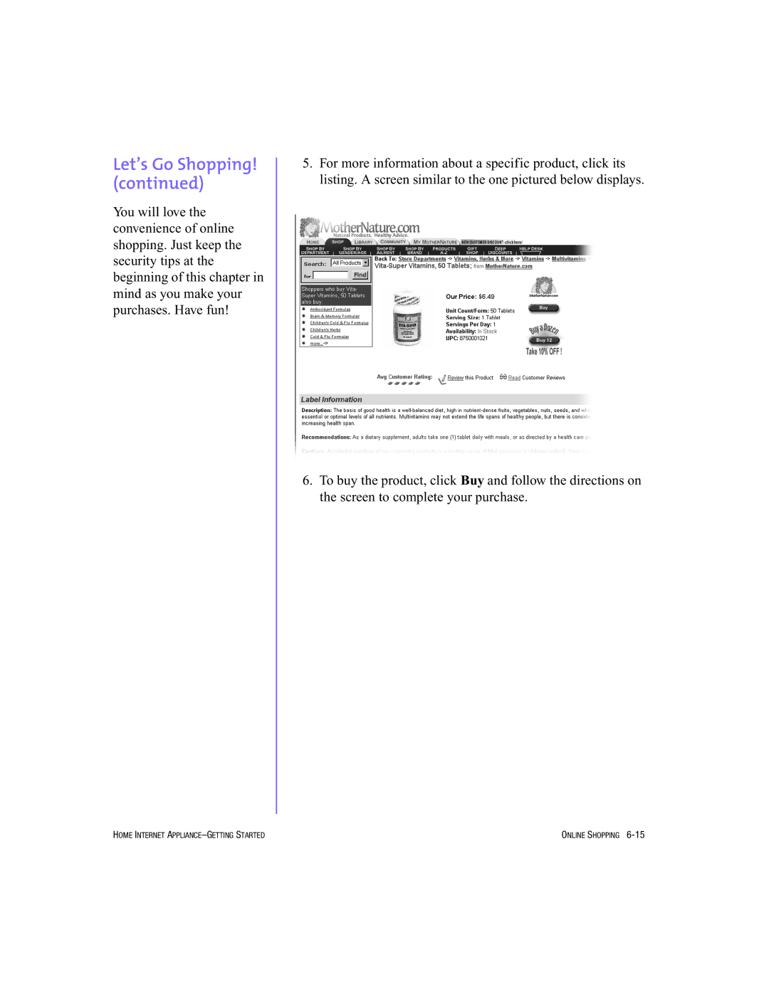 HP Internet Appliances manual Let’s Go Shopping 