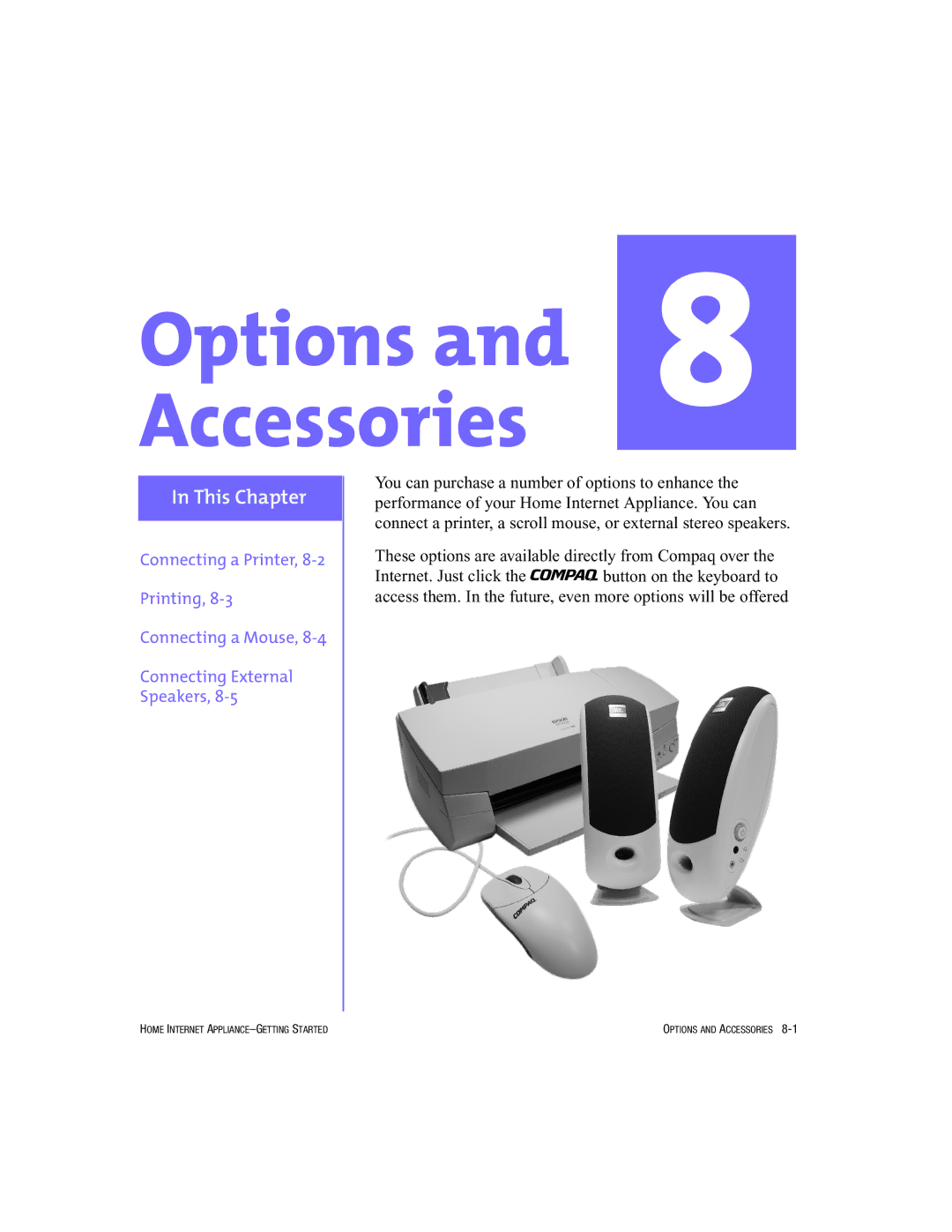 HP Internet Appliances manual Options and 8 Accessories 