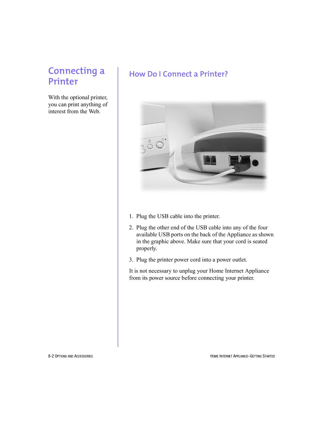 HP Internet Appliances manual Connecting a Printer, How Do I Connect a Printer? 