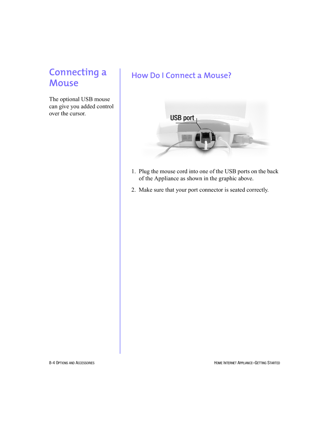 HP Internet Appliances manual Connecting a Mouse, How Do I Connect a Mouse? 