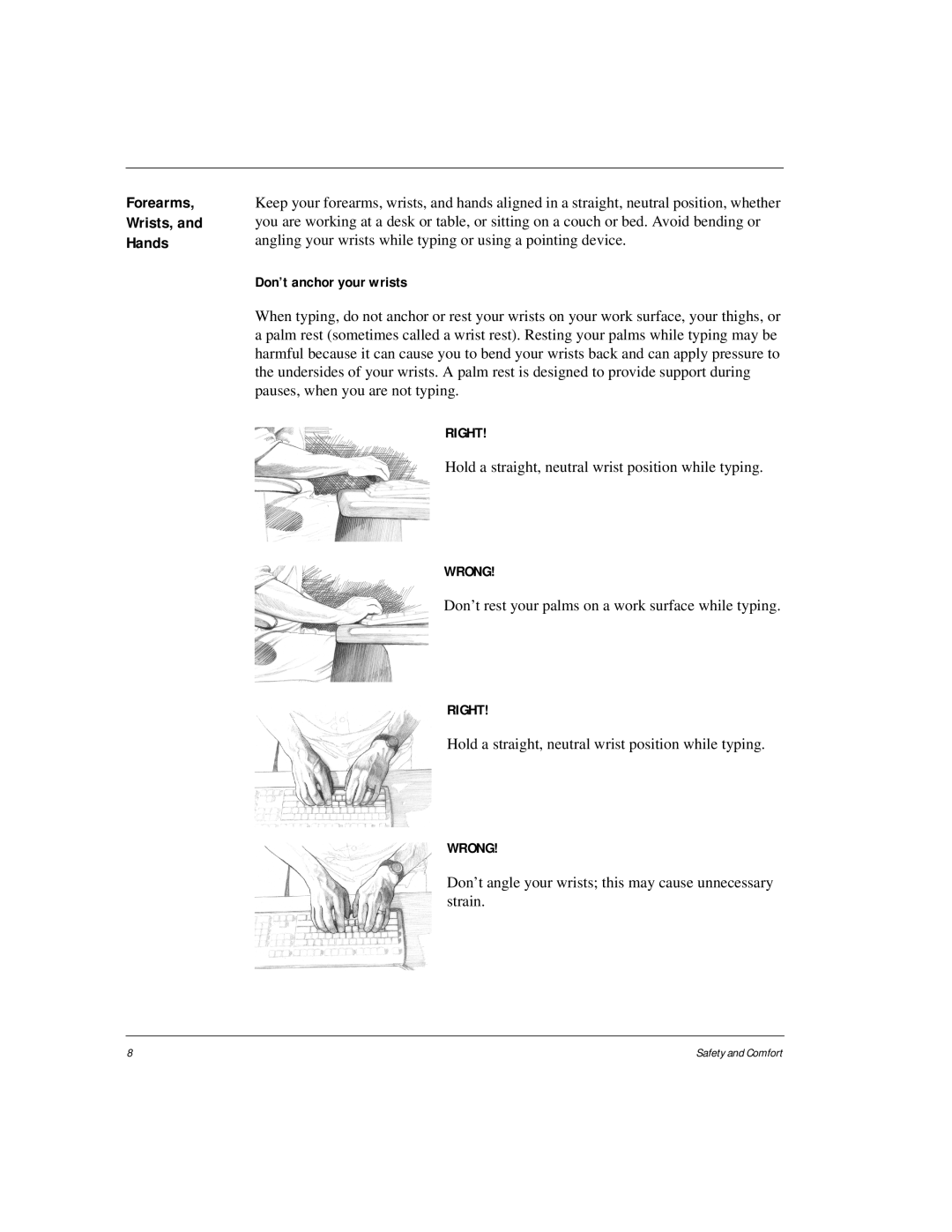 HP Internet Appliances manual Forearms Wrists, Hands, Don’t anchor your wrists 