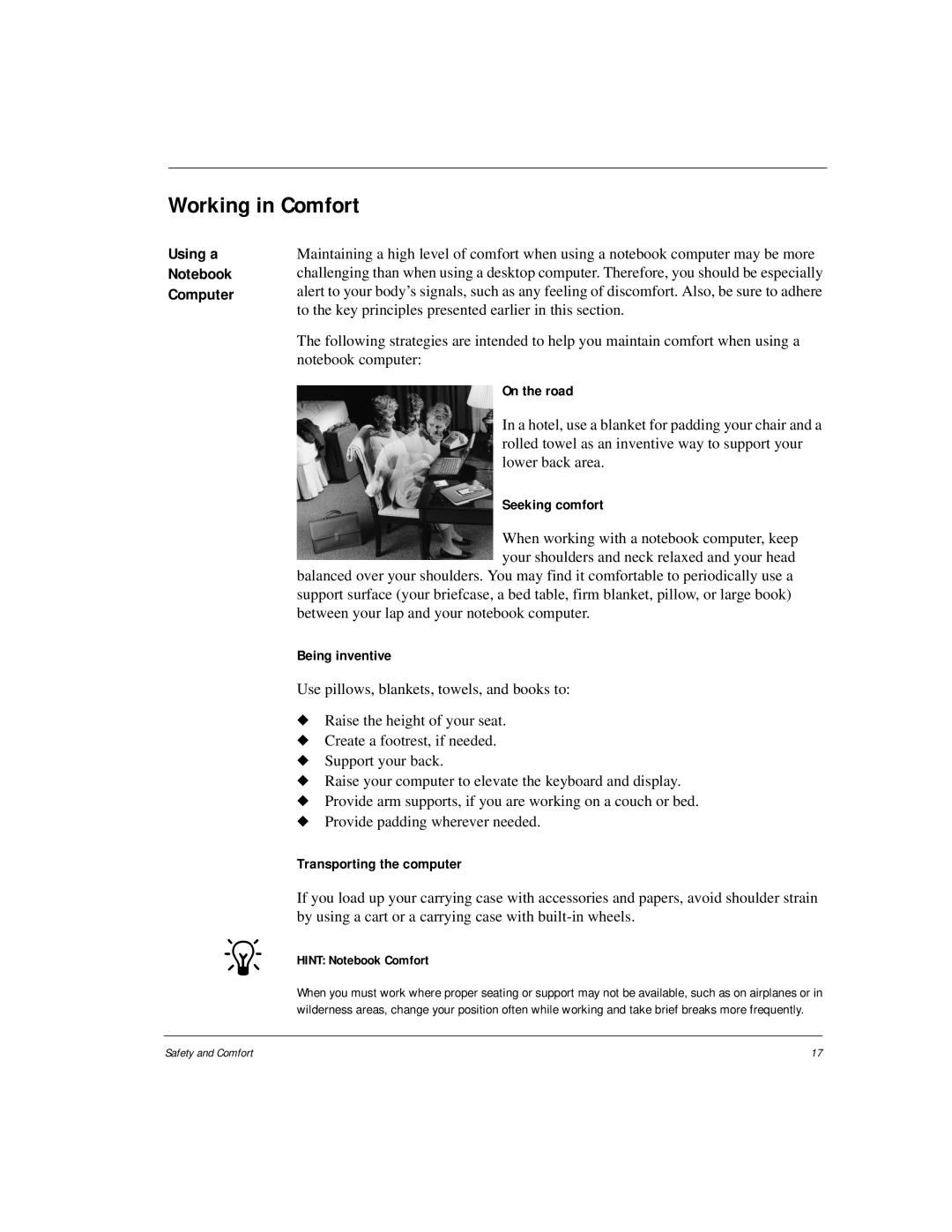 HP Internet Appliances manual Working in Comfort, Using a Computer 