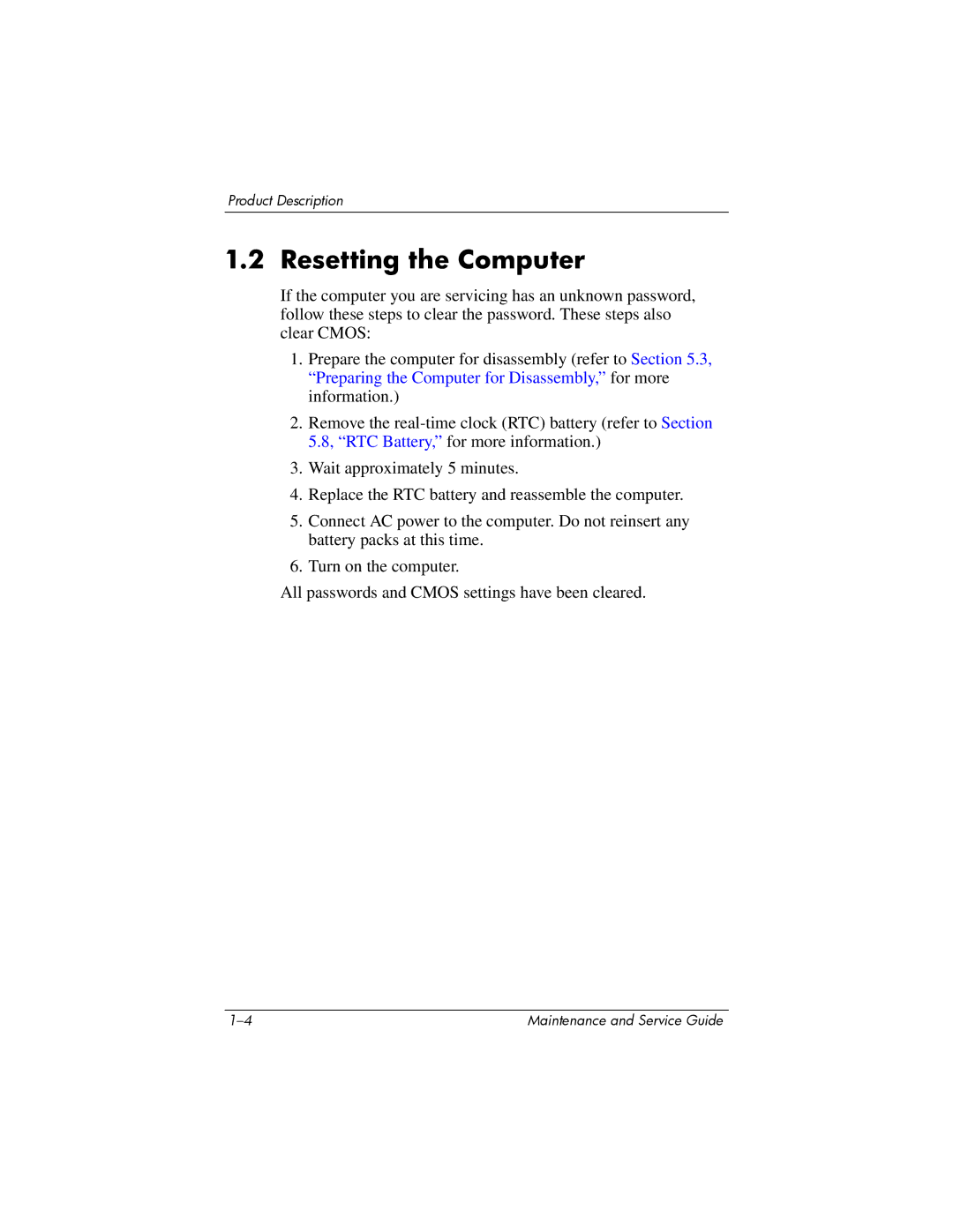 HP invent, 405501-001 manual Resetting the Computer 