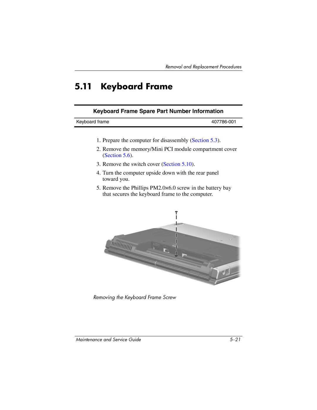 HP 405501-001, invent manual Keyboard Frame Spare Part Number Information 