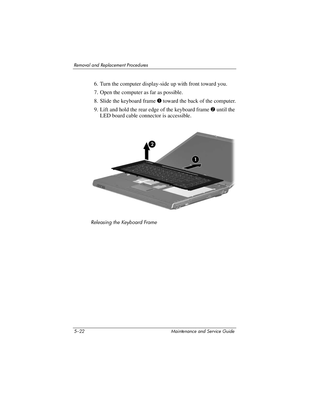 HP invent, 405501-001 manual Releasing the Keyboard Frame 